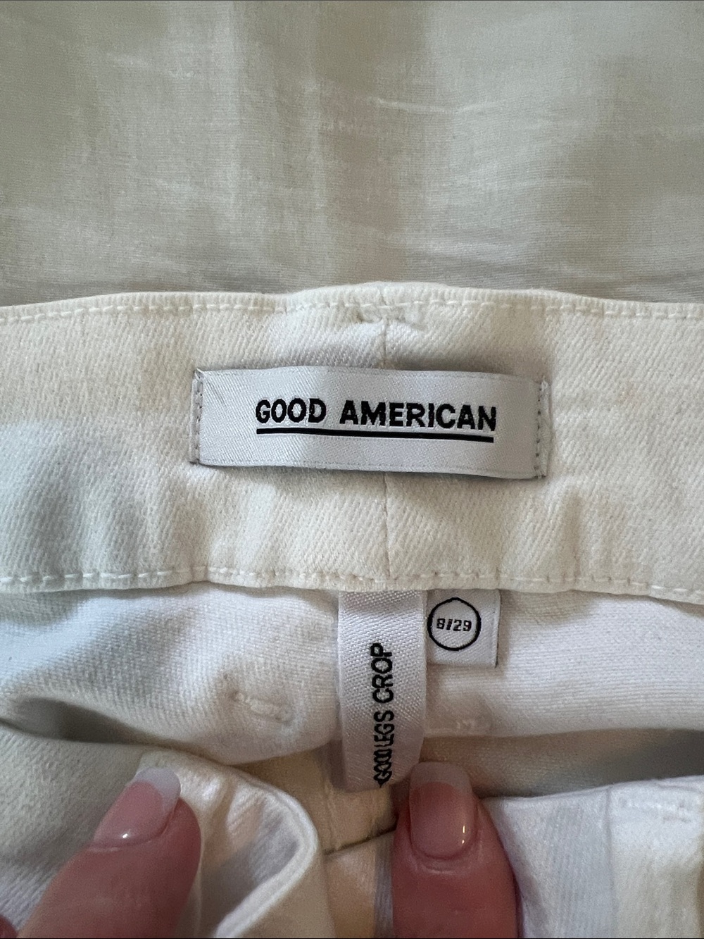 Good American Cream High-Rise Cropped Jeans